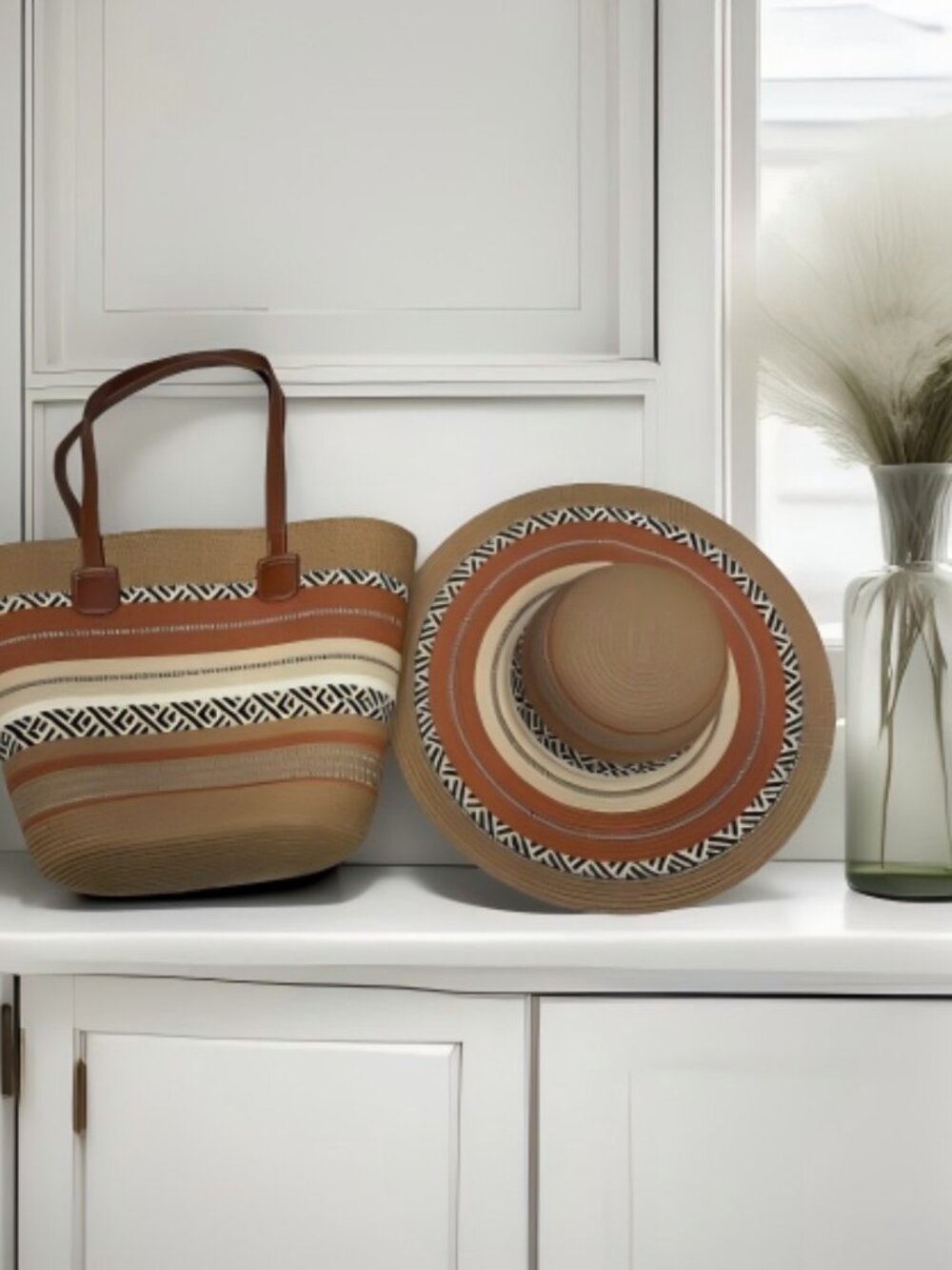 Beautiful Straw Woven Hat And Tote Bag